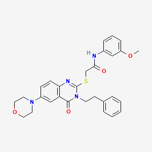 molecular formula C29H30N4O4S B2377666 N-(3-methoxyphenyl)-2-((6-morpholino-4-oxo-3-phenethyl-3,4-dihydroquinazolin-2-yl)thio)acetamide CAS No. 689758-43-8