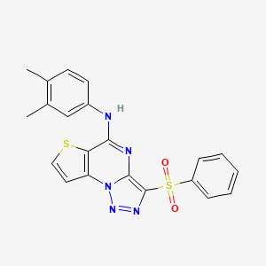 molecular formula C21H17N5O2S2 B2377670 N-(3,4-dimethylphenyl)-3-(phenylsulfonyl)thieno[2,3-e][1,2,3]triazolo[1,5-a]pyrimidin-5-amine CAS No. 892731-15-6