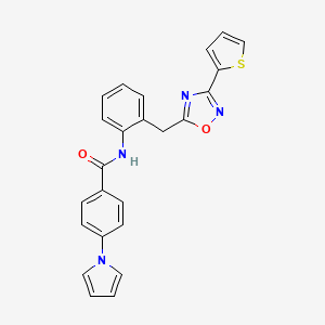 molecular formula C24H18N4O2S B2377806 4-(1H-pyrrol-1-yl)-N-(2-((3-(thiophen-2-yl)-1,2,4-oxadiazol-5-yl)methyl)phenyl)benzamide CAS No. 1705376-54-0
