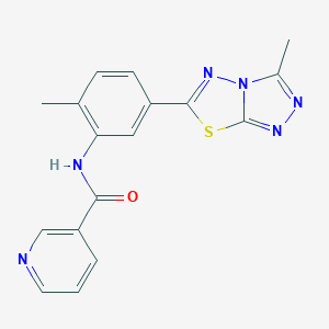 molecular formula C17H14N6OS B237784 N-[2-methyl-5-(3-methyl-[1,2,4]triazolo[3,4-b][1,3,4]thiadiazol-6-yl)phenyl]-3-pyridinecarboxamide 