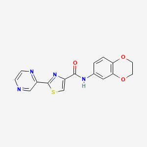 molecular formula C16H12N4O3S B2377870 N-(2,3-dihydrobenzo[b][1,4]dioxin-6-yl)-2-(pyrazin-2-yl)thiazole-4-carboxamide CAS No. 1235244-16-2