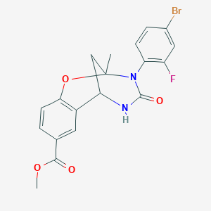 molecular formula C19H16BrFN2O4 B2377942 methyl 3-(4-bromo-2-fluorophenyl)-2-methyl-4-oxo-3,4,5,6-tetrahydro-2H-2,6-methanobenzo[g][1,3,5]oxadiazocine-8-carboxylate CAS No. 899743-21-6