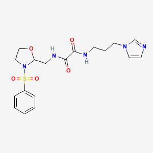molecular formula C18H23N5O5S B2377954 N1-(3-(1H-imidazol-1-yl)propyl)-N2-((3-(phenylsulfonyl)oxazolidin-2-yl)methyl)oxalamide CAS No. 868981-74-2