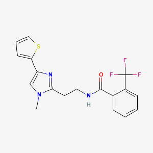 molecular formula C18H16F3N3OS B2377968 N-(2-(1-methyl-4-(thiophen-2-yl)-1H-imidazol-2-yl)ethyl)-2-(trifluoromethyl)benzamide CAS No. 1396871-72-9