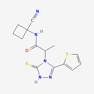 molecular formula C14H15N5OS2 B2378026 N-(1-cyanocyclobutyl)-2-[3-sulfanyl-5-(thiophen-2-yl)-4H-1,2,4-triazol-4-yl]propanamide CAS No. 1808366-39-3