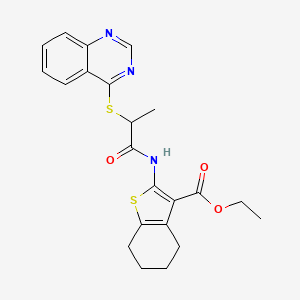 molecular formula C22H23N3O3S2 B2378058 Ethyl 2-(2-(quinazolin-4-ylthio)propanamido)-4,5,6,7-tetrahydrobenzo[b]thiophene-3-carboxylate CAS No. 852366-83-7