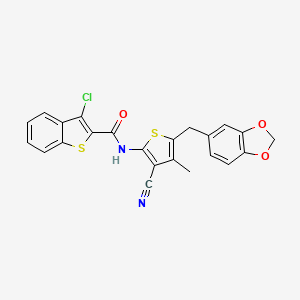 molecular formula C23H15ClN2O3S2 B2378063 N-(5-(benzo[d][1,3]dioxol-5-ylmethyl)-3-cyano-4-methylthiophen-2-yl)-3-chlorobenzo[b]thiophene-2-carboxamide CAS No. 476367-96-1