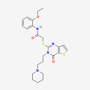 molecular formula C24H30N4O3S2 B2378083 N-(2-ethoxyphenyl)-2-((4-oxo-3-(3-(piperidin-1-yl)propyl)-3,4-dihydrothieno[3,2-d]pyrimidin-2-yl)thio)acetamide CAS No. 1798672-07-7