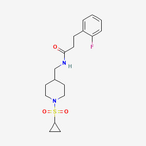 molecular formula C18H25FN2O3S B2378135 N-((1-(cyclopropylsulfonyl)piperidin-4-yl)methyl)-3-(2-fluorophenyl)propanamide CAS No. 1797791-53-7