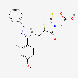 molecular formula C23H19N3O4S2 B2378143 (Z)-2-(5-((3-(4-methoxy-2-methylphenyl)-1-phenyl-1H-pyrazol-4-yl)methylene)-4-oxo-2-thioxothiazolidin-3-yl)acetic acid CAS No. 956040-93-0