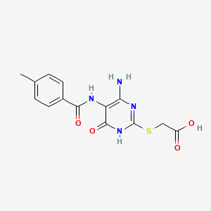 molecular formula C14H14N4O4S B2378150 2-((4-Amino-5-(4-methylbenzamido)-6-oxo-1,6-dihydropyrimidin-2-yl)thio)acetic acid CAS No. 888428-08-8