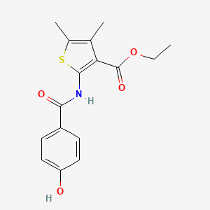 molecular formula C16H17NO4S B2378236 Ethyl 2-[(4-hydroxyphenyl)carbonylamino]-4,5-dimethylthiophene-3-carboxylate CAS No. 685853-42-3