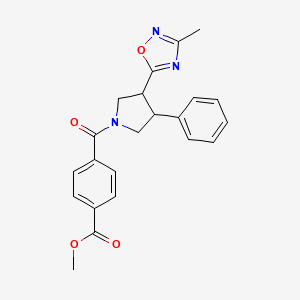 molecular formula C22H21N3O4 B2378399 Methyl 4-(3-(3-methyl-1,2,4-oxadiazol-5-yl)-4-phenylpyrrolidine-1-carbonyl)benzoate CAS No. 2034374-16-6