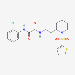 molecular formula C19H22ClN3O4S2 B2378559 N1-(2-chlorophenyl)-N2-(2-(1-(thiophen-2-ylsulfonyl)piperidin-2-yl)ethyl)oxalamide CAS No. 898425-83-7