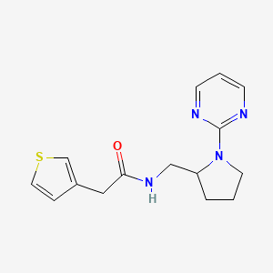 molecular formula C15H18N4OS B2378564 N-{[1-(pyrimidin-2-yl)pyrrolidin-2-yl]methyl}-2-(thiophen-3-yl)acetamide CAS No. 2097914-67-3