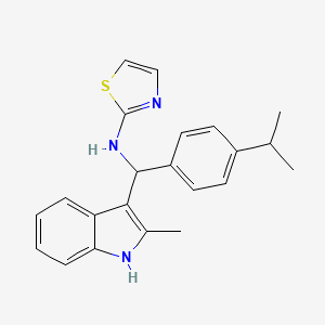 molecular formula C22H23N3S B2378575 N-((4-isopropylphenyl)(2-methyl-1H-indol-3-yl)methyl)thiazol-2-amine CAS No. 385786-57-2