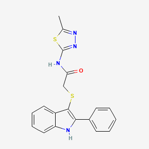 molecular formula C19H16N4OS2 B2378719 N-(5-methyl-1,3,4-thiadiazol-2-yl)-2-[(2-phenyl-1H-indol-3-yl)sulfanyl]acetamide CAS No. 536702-55-3