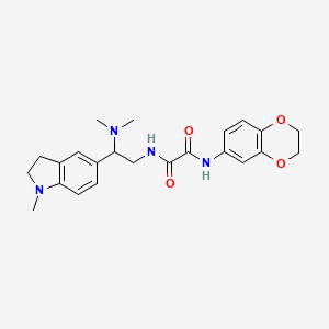 molecular formula C23H28N4O4 B2378745 N1-(2,3-dihydrobenzo[b][1,4]dioxin-6-yl)-N2-(2-(dimethylamino)-2-(1-methylindolin-5-yl)ethyl)oxalamide CAS No. 921896-77-7