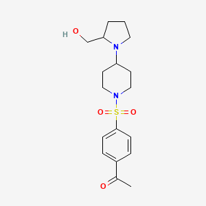 molecular formula C18H26N2O4S B2378747 1-(4-((4-(2-(Hydroxymethyl)pyrrolidin-1-yl)piperidin-1-yl)sulfonyl)phenyl)ethanone CAS No. 1448129-31-4