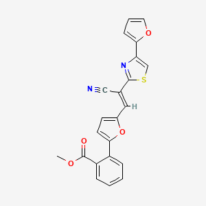 molecular formula C22H14N2O4S B2378759 (E)-methyl 2-(5-(2-cyano-2-(4-(furan-2-yl)thiazol-2-yl)vinyl)furan-2-yl)benzoate CAS No. 844460-57-7