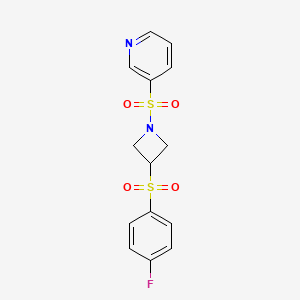 molecular formula C14H13FN2O4S2 B2378798 3-((3-((4-Fluorophenyl)sulfonyl)azetidin-1-yl)sulfonyl)pyridine CAS No. 1797884-73-1