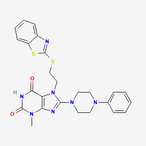 molecular formula C25H25N7O2S2 B2378815 7-[2-(1,3-Benzothiazol-2-ylsulfanyl)ethyl]-3-methyl-8-(4-phenylpiperazin-1-yl)purine-2,6-dione CAS No. 674305-11-4
