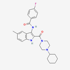 molecular formula C27H31FN4O2 B2378817 N-[2-(4-cyclohexylpiperazine-1-carbonyl)-5-methyl-1H-indol-3-yl]-4-fluorobenzamide CAS No. 1029765-01-2