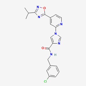 molecular formula C21H19ClN6O2 B2378825 N~4~-(3-chlorobenzyl)-1-[4-(3-isopropyl-1,2,4-oxadiazol-5-yl)-2-pyridyl]-1H-imidazole-4-carboxamide CAS No. 1251680-99-5
