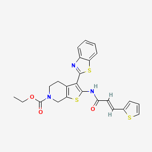 molecular formula C24H21N3O3S3 B2378828 (E)-ethyl 3-(benzo[d]thiazol-2-yl)-2-(3-(thiophen-2-yl)acrylamido)-4,5-dihydrothieno[2,3-c]pyridine-6(7H)-carboxylate CAS No. 946309-46-2