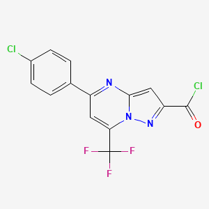 molecular formula C14H6Cl2F3N3O B2378831 5-(4-氯苯基)-7-(三氟甲基)吡唑并[1,5-a]嘧啶-2-甲酰氯 CAS No. 522600-26-6