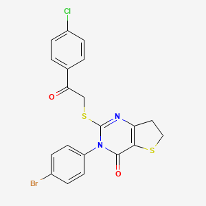 molecular formula C20H14BrClN2O2S2 B2378839 3-(4-溴苯基)-2-((2-(4-氯苯基)-2-氧代乙基)硫代)-6,7-二氢噻吩并[3,2-d]嘧啶-4(3H)-酮 CAS No. 687567-74-4