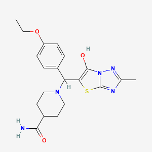 molecular formula C20H25N5O3S B2378840 1-((4-Ethoxyphenyl)(6-hydroxy-2-methylthiazolo[3,2-b][1,2,4]triazol-5-yl)methyl)piperidine-4-carboxamide CAS No. 869344-60-5