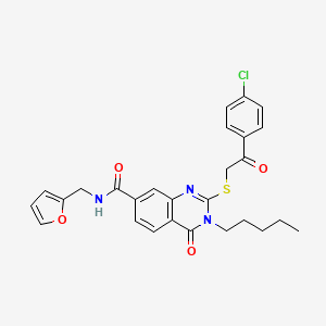 molecular formula C27H26ClN3O4S B2378878 2-[2-(4-chlorophenyl)-2-oxoethyl]sulfanyl-N-(furan-2-ylmethyl)-4-oxo-3-pentylquinazoline-7-carboxamide CAS No. 451467-49-5