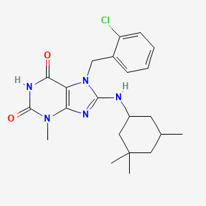 molecular formula C22H28ClN5O2 B2378883 7-[(2-Chlorophenyl)methyl]-3-methyl-8-[(3,3,5-trimethylcyclohexyl)amino]purine-2,6-dione CAS No. 714228-57-6