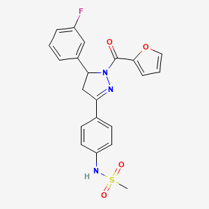 molecular formula C21H18FN3O4S B2378886 N-[4-[3-(3-fluorophenyl)-2-(furan-2-carbonyl)-3,4-dihydropyrazol-5-yl]phenyl]methanesulfonamide CAS No. 851718-05-3