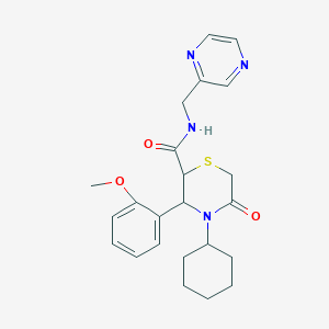 molecular formula C23H28N4O3S B2378900 4-cyclohexyl-3-(2-methoxyphenyl)-5-oxo-N-(pyrazin-2-ylmethyl)thiomorpholine-2-carboxamide CAS No. 2319782-96-0