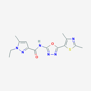 molecular formula C14H16N6O2S B2379000 N-(5-(2,4-dimethylthiazol-5-yl)-1,3,4-oxadiazol-2-yl)-1-ethyl-5-methyl-1H-pyrazole-3-carboxamide CAS No. 1251698-36-8