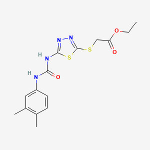 molecular formula C15H18N4O3S2 B2379019 Ethyl 2-((5-(3-(3,4-dimethylphenyl)ureido)-1,3,4-thiadiazol-2-yl)thio)acetate CAS No. 922625-68-1