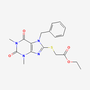 molecular formula C18H20N4O4S B2379053 Ethyl 2-(7-benzyl-1,3-dimethyl-2,6-dioxopurin-8-yl)sulfanylacetate CAS No. 372500-29-3