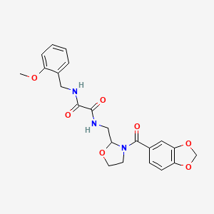 molecular formula C22H23N3O7 B2379063 N1-((3-(benzo[d][1,3]dioxole-5-carbonyl)oxazolidin-2-yl)methyl)-N2-(2-methoxybenzyl)oxalamide CAS No. 874805-67-1