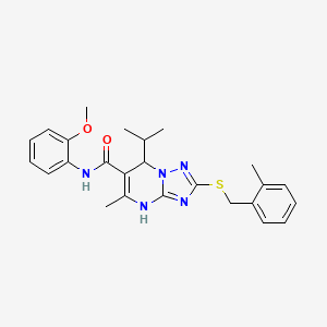 molecular formula C25H29N5O2S B2379065 N-(2-methoxyphenyl)-5-methyl-2-{[(2-methylphenyl)methyl]sulfanyl}-7-(propan-2-yl)-4H,7H-[1,2,4]triazolo[1,5-a]pyrimidine-6-carboxamide CAS No. 901243-11-6