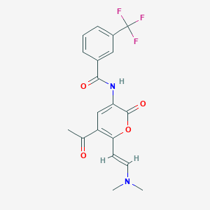 molecular formula C19H17F3N2O4 B2379080 N-{5-acetyl-6-[2-(dimethylamino)vinyl]-2-oxo-2H-pyran-3-yl}-3-(trifluoromethyl)benzenecarboxamide CAS No. 1164529-66-1