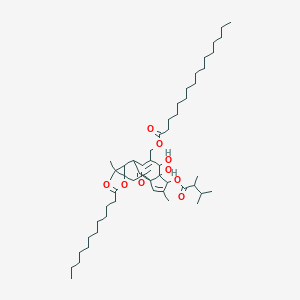 molecular formula C9H14ClNSi B237910 Hexadecanoic acid, (6-(2,3-dimethyl-1-oxobutoxy)-1a,2,5,5a,6,9,10,10a-octahydro-5,5a-dihydroxy-1,1,7,9-tetramethyl-11-oxo-10a-((1-oxododecyl)oxy)-1H-2,8a-methanocyclopenta(a)cyclopropa(e)cyclodecen-4-yl)methyl ester CAS No. 135883-24-8