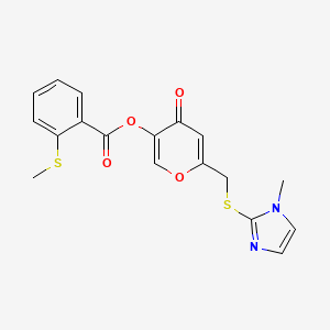 molecular formula C18H16N2O4S2 B2379121 6-(((1-methyl-1H-imidazol-2-yl)thio)methyl)-4-oxo-4H-pyran-3-yl 2-(methylthio)benzoate CAS No. 896311-64-1