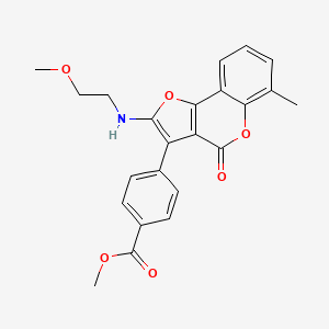 molecular formula C23H21NO6 B2379126 methyl 4-{2-[(2-methoxyethyl)amino]-6-methyl-4-oxo-4H-furo[3,2-c]chromen-3-yl}benzoate CAS No. 938036-99-8