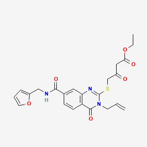 molecular formula C23H23N3O6S B2379135 ethyl 4-[(7-{[(furan-2-yl)methyl]carbamoyl}-4-oxo-3-(prop-2-en-1-yl)-3,4-dihydroquinazolin-2-yl)sulfanyl]-3-oxobutanoate CAS No. 422530-90-3