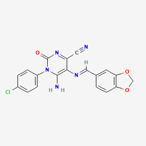 6-Amino-5-(1,3-benzodioxol-5-ylmethylideneamino)-1-(4-chlorophenyl)-2-oxopyrimidine-4-carbonitrile