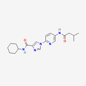 molecular formula C20H27N5O2 B2379208 N-CYCLOHEXYL-1-[5-(3-METHYLBUTANAMIDO)PYRIDIN-2-YL]-1H-IMIDAZOLE-4-CARBOXAMIDE CAS No. 1251602-33-1