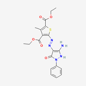 (E)-diethyl 5-(2-(3-amino-5-oxo-1-phenyl-1H-pyrazol-4(5H)-ylidene)hydrazinyl)-3-methylthiophene-2,4-dicarboxylate