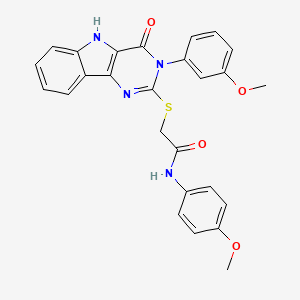 molecular formula C26H22N4O4S B2379226 N-(4-methoxyphenyl)-2-{[3-(3-methoxyphenyl)-4-oxo-3H,4H,5H-pyrimido[5,4-b]indol-2-yl]sulfanyl}acetamide CAS No. 536706-41-9